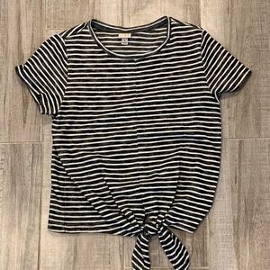 A New Day Tie Front Striped Black White Blouse